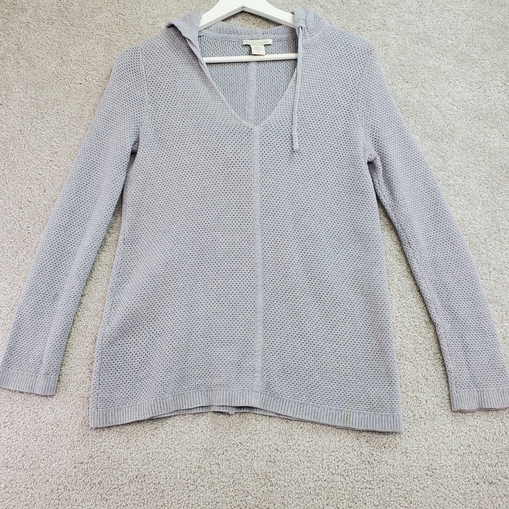 White + Warren Knit Hoodie Waffle V Neck Long Sleeve Pullover Sweater Size S